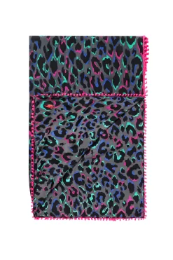 Women Scamp & Dude Grey with Pink and Green Pop Leopard Charity Super Scarf