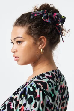 Women Scamp & Dude Grey with Rainbow Shadow Leopard Surplus Fabric Bow Scrunchie