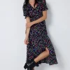 Women Scamp & Dude Grey with Rainbow Shadow Leopard Flute Sleeve Midi Tea Dress