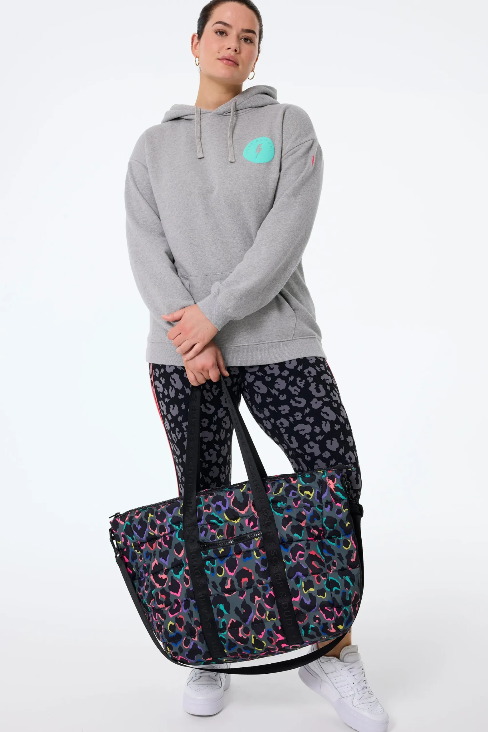 Women Scamp & Dude Grey with Rainbow Shadow Leopard Large Puffer Tote Bag