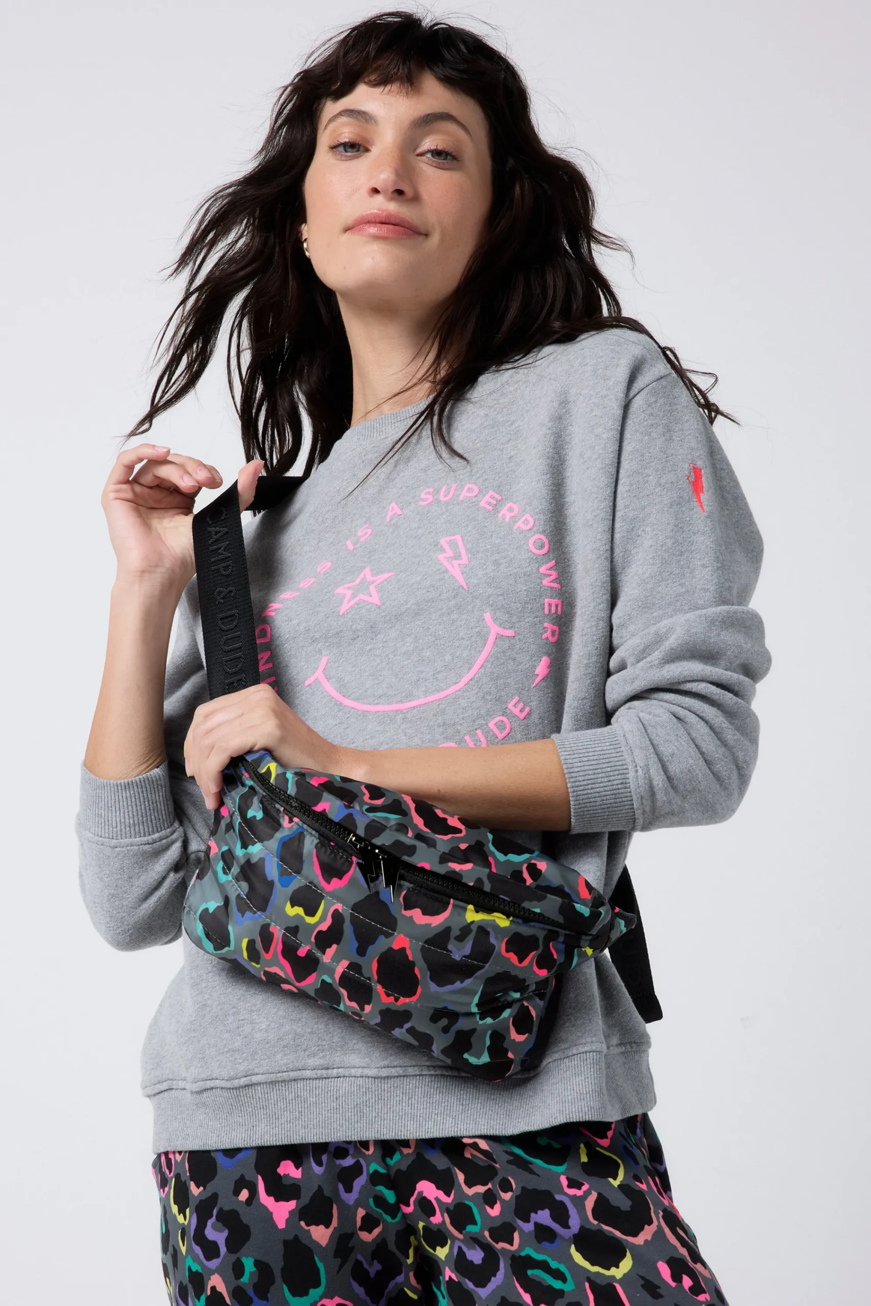 Women Scamp & Dude Grey with Rainbow Shadow Leopard Puffer Bum Bag