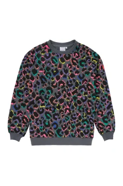 Women Scamp & Dude Grey with Rainbow Shadow Leopard Oversized Sweatshirt