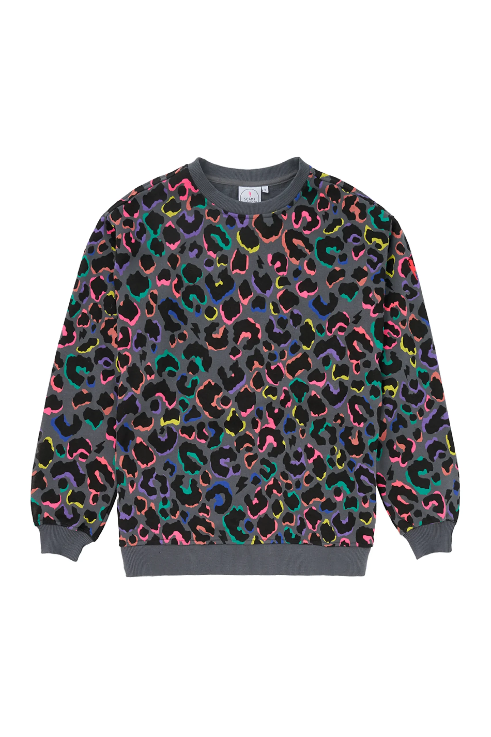 Women Scamp & Dude Grey with Rainbow Shadow Leopard Oversized Sweatshirt