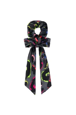 Women Scamp & Dude Grey with Rainbow Shadow Leopard Surplus Fabric Bow Scrunchie