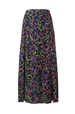 Women Scamp & Dude Grey with Rainbow Shadow Leopard Split Front Skirt