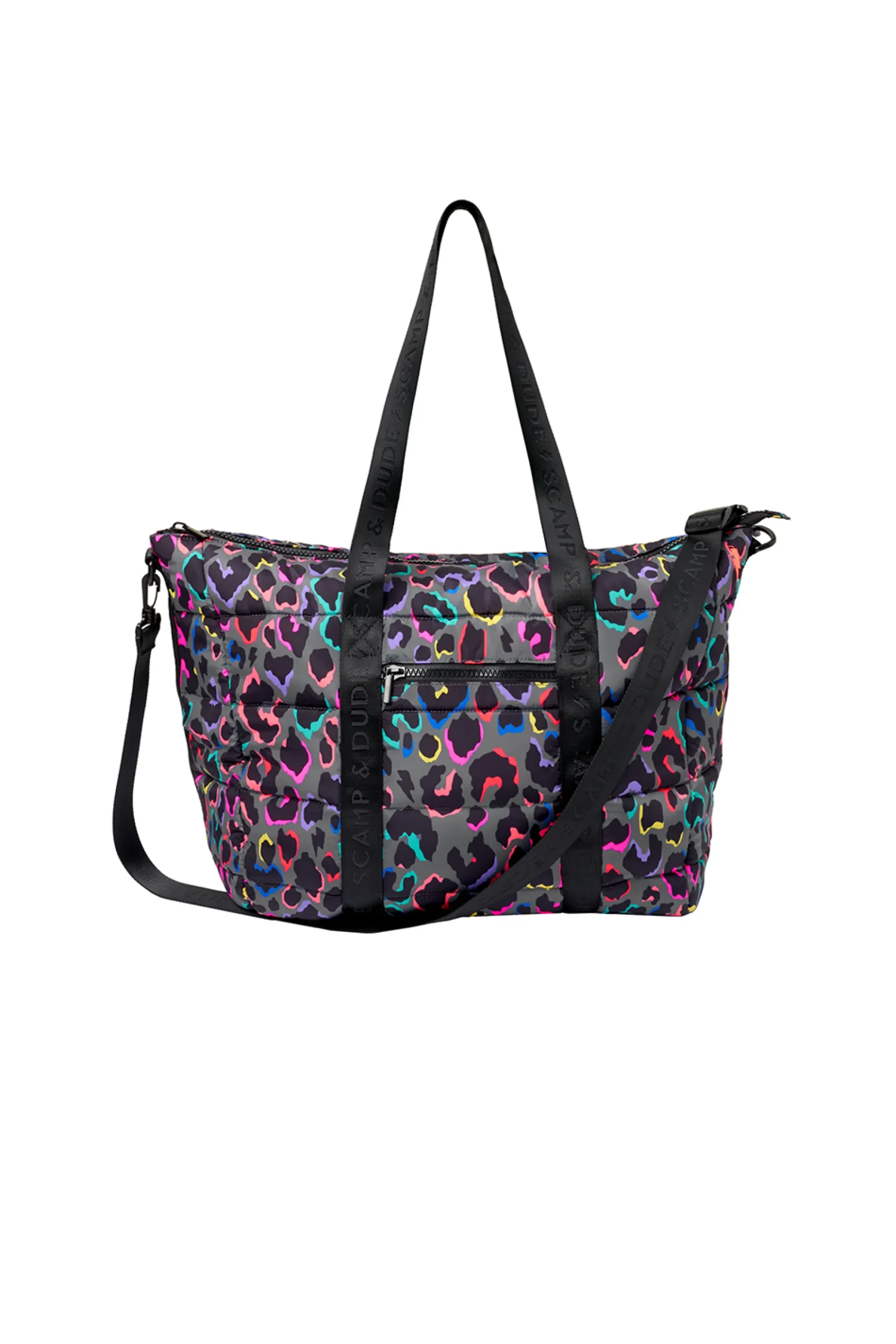 Women Scamp & Dude Grey with Rainbow Shadow Leopard Large Puffer Tote Bag