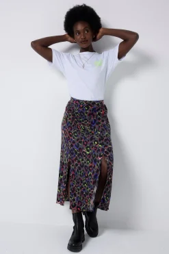 Women Scamp & Dude Grey with Rainbow Shadow Leopard Split Front Skirt