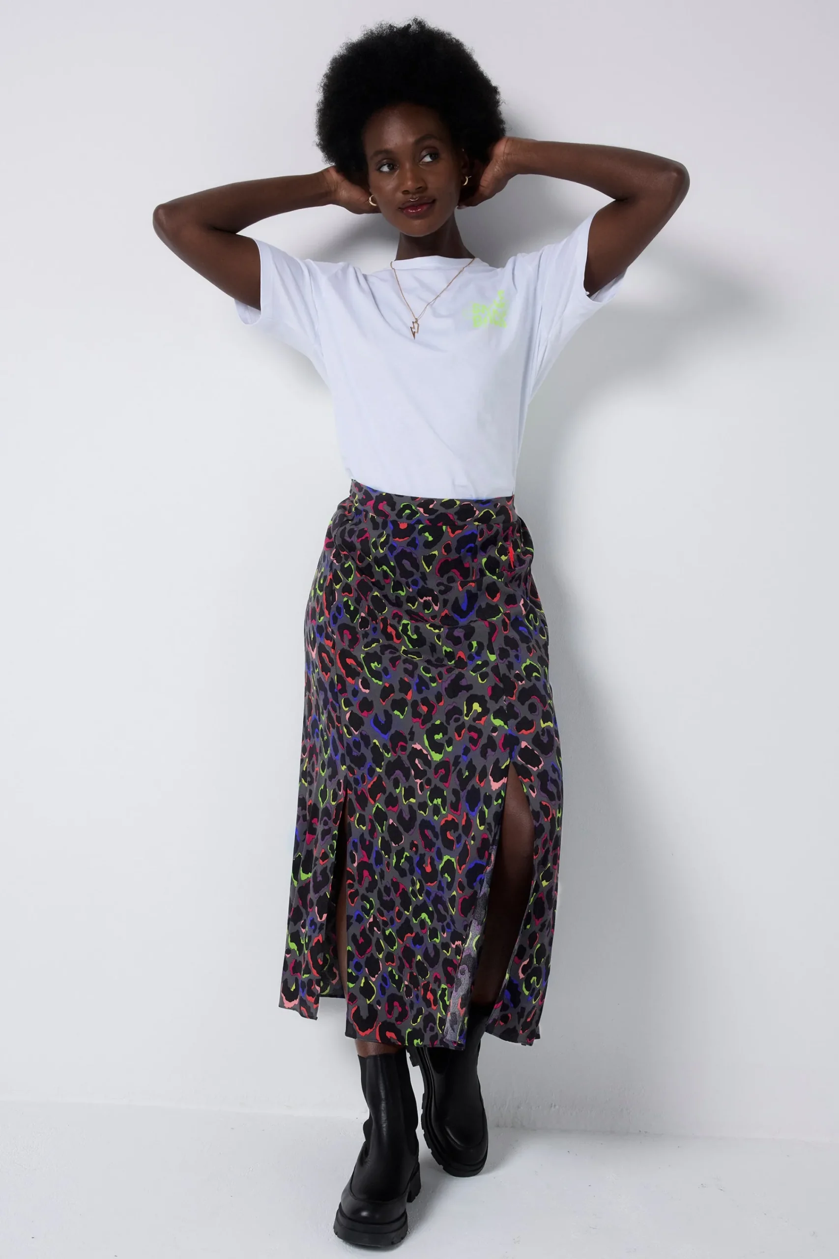 Women Scamp & Dude Grey with Rainbow Shadow Leopard Split Front Skirt