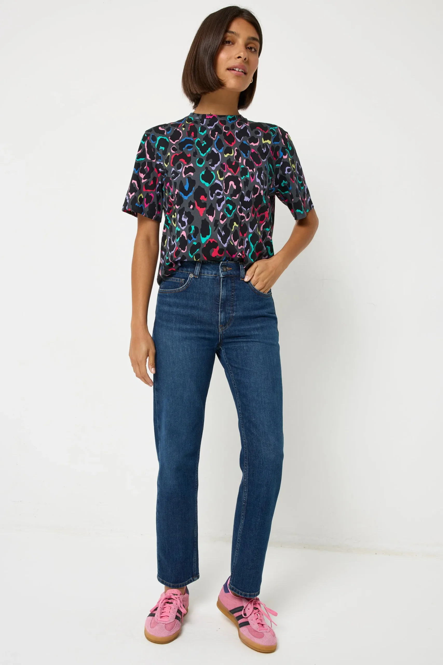 Women Scamp & Dude Grey with Rainbow Shadow Leopard Print T-Shirt