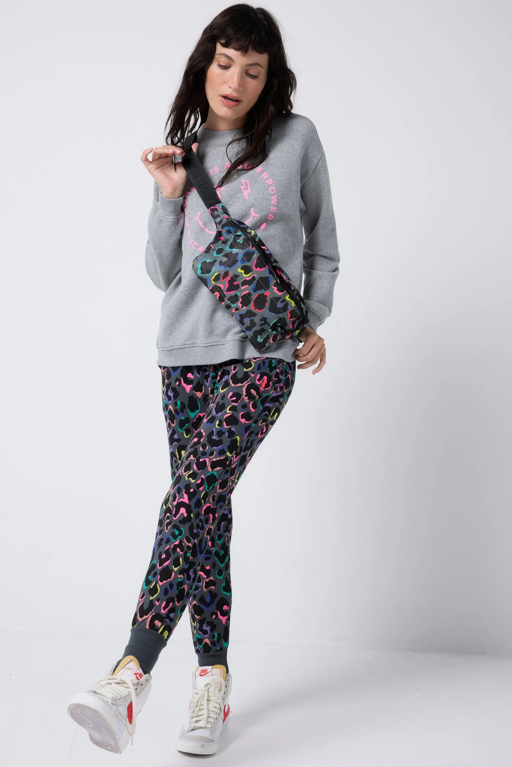 Women Scamp & Dude Grey with Rainbow Shadow Leopard Puffer Bum Bag