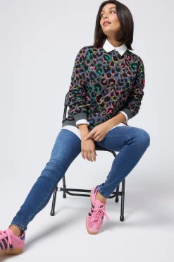 Women Scamp & Dude Grey with Rainbow Shadow Leopard Oversized Sweatshirt