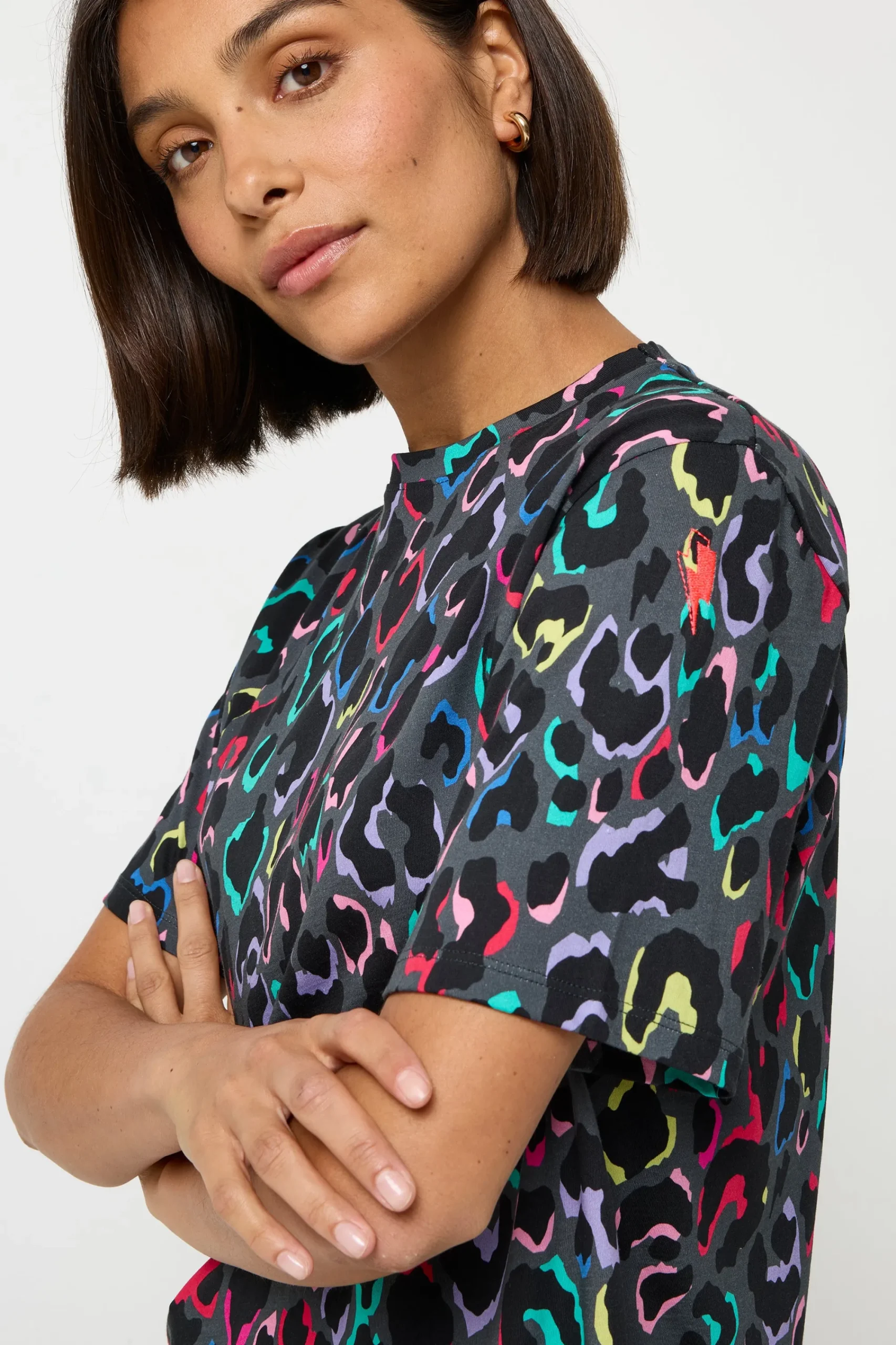 Women Scamp & Dude Grey with Rainbow Shadow Leopard Print T-Shirt