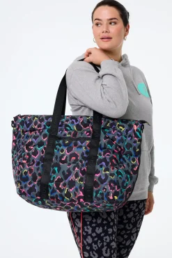 Women Scamp & Dude Grey with Rainbow Shadow Leopard Large Puffer Tote Bag