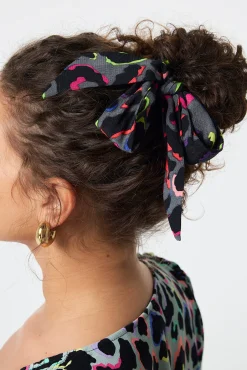 Women Scamp & Dude Grey with Rainbow Shadow Leopard Surplus Fabric Bow Scrunchie