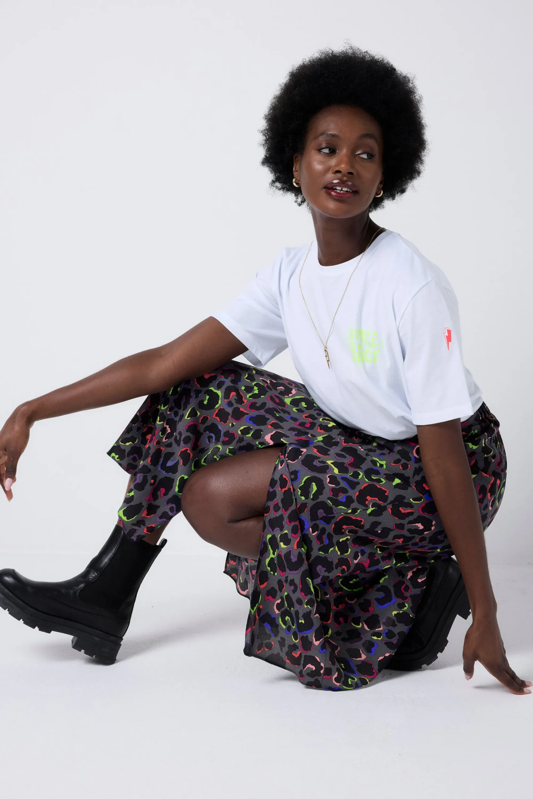 Women Scamp & Dude Grey with Rainbow Shadow Leopard Split Front Skirt