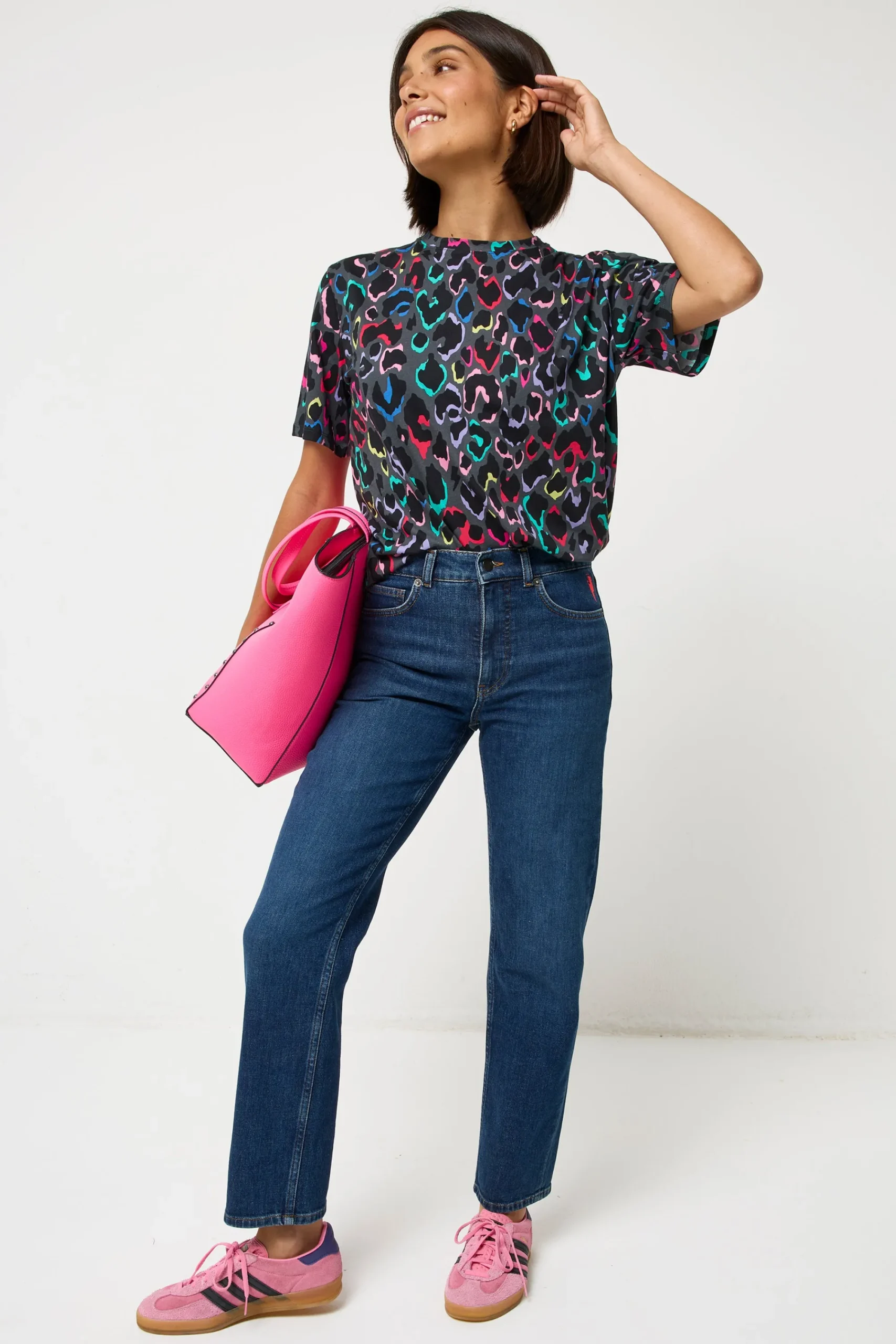 Women Scamp & Dude Grey with Rainbow Shadow Leopard Print T-Shirt