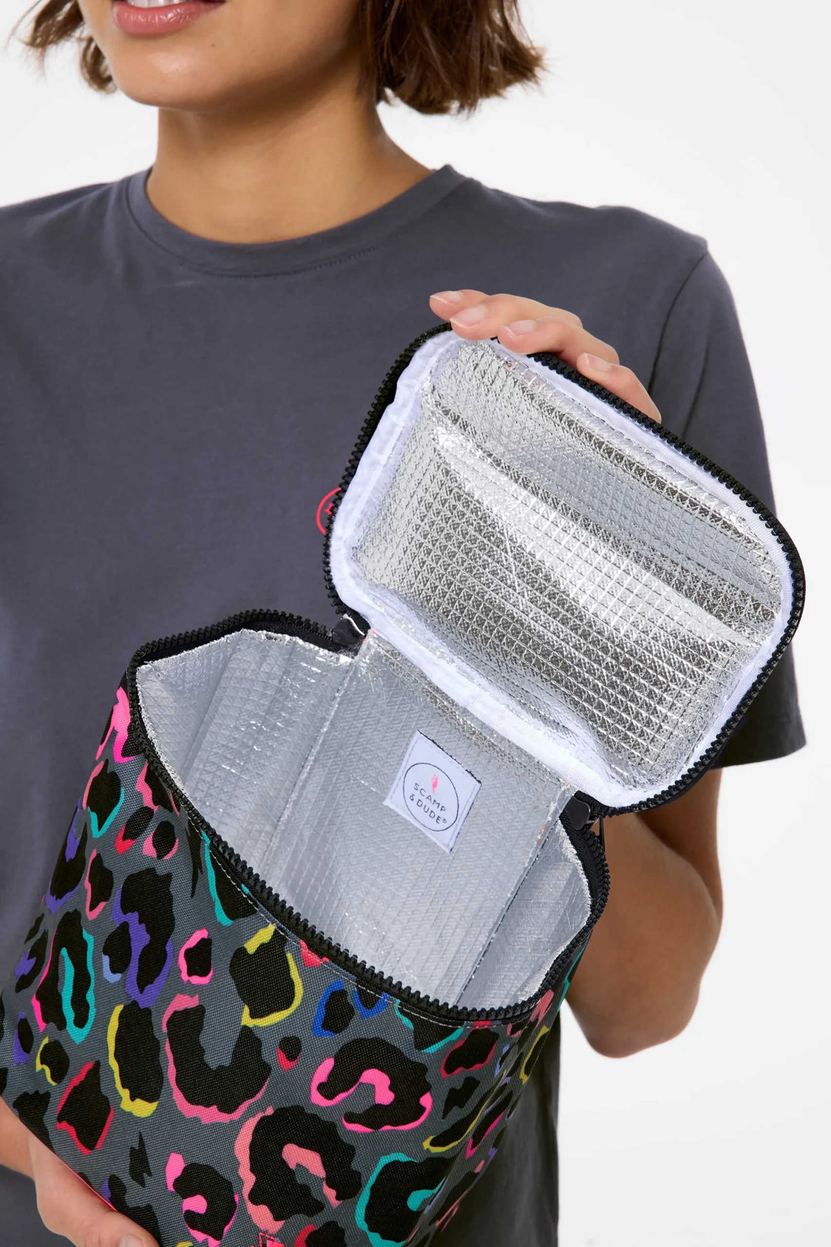 Women Scamp & Dude Grey with Rainbow Shadow Leopard Lunch Bag