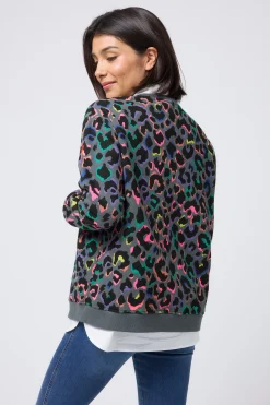 Women Scamp & Dude Grey with Rainbow Shadow Leopard Oversized Sweatshirt