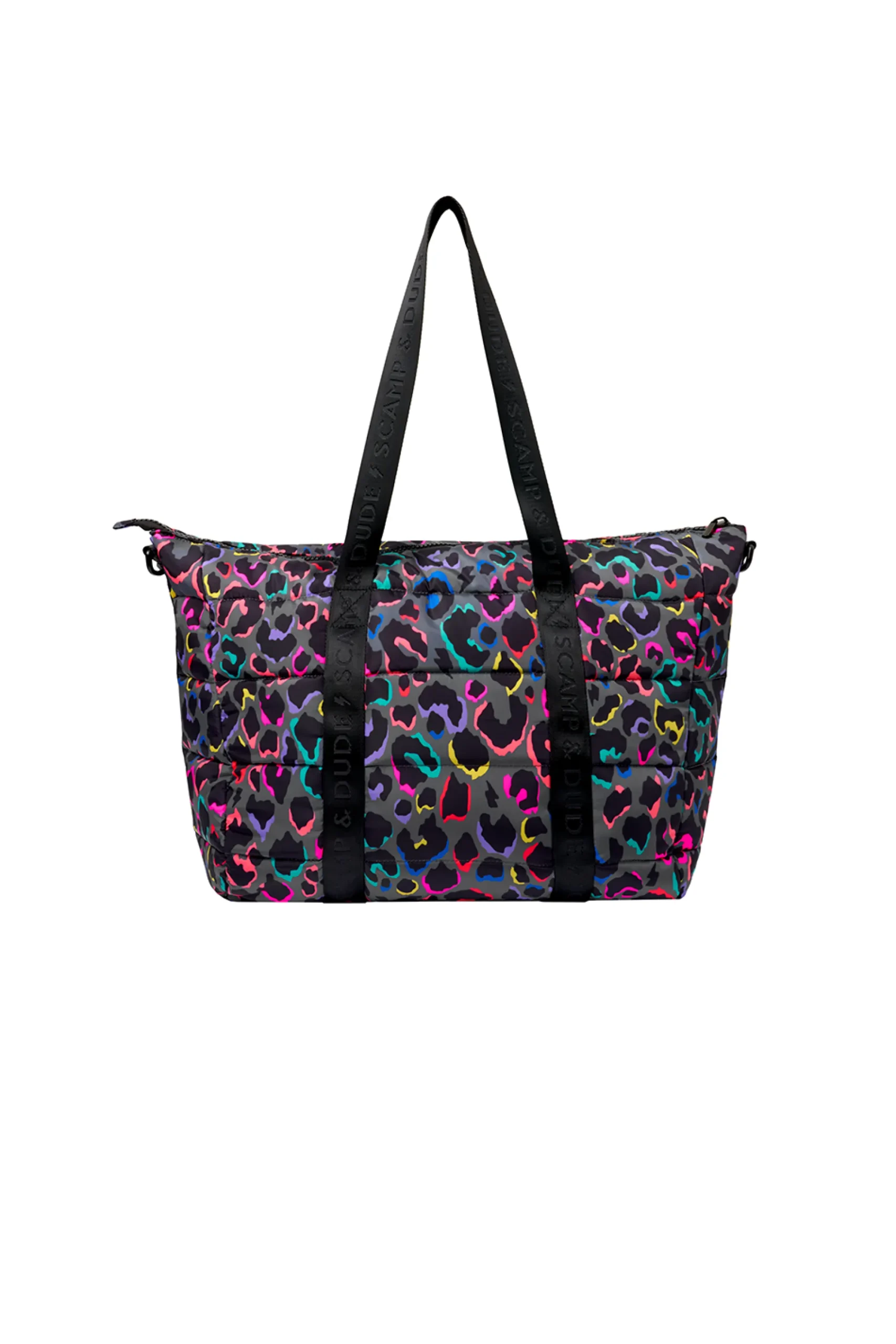Women Scamp & Dude Grey with Rainbow Shadow Leopard Large Puffer Tote Bag