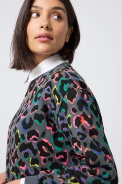 Women Scamp & Dude Grey with Rainbow Shadow Leopard Oversized Sweatshirt