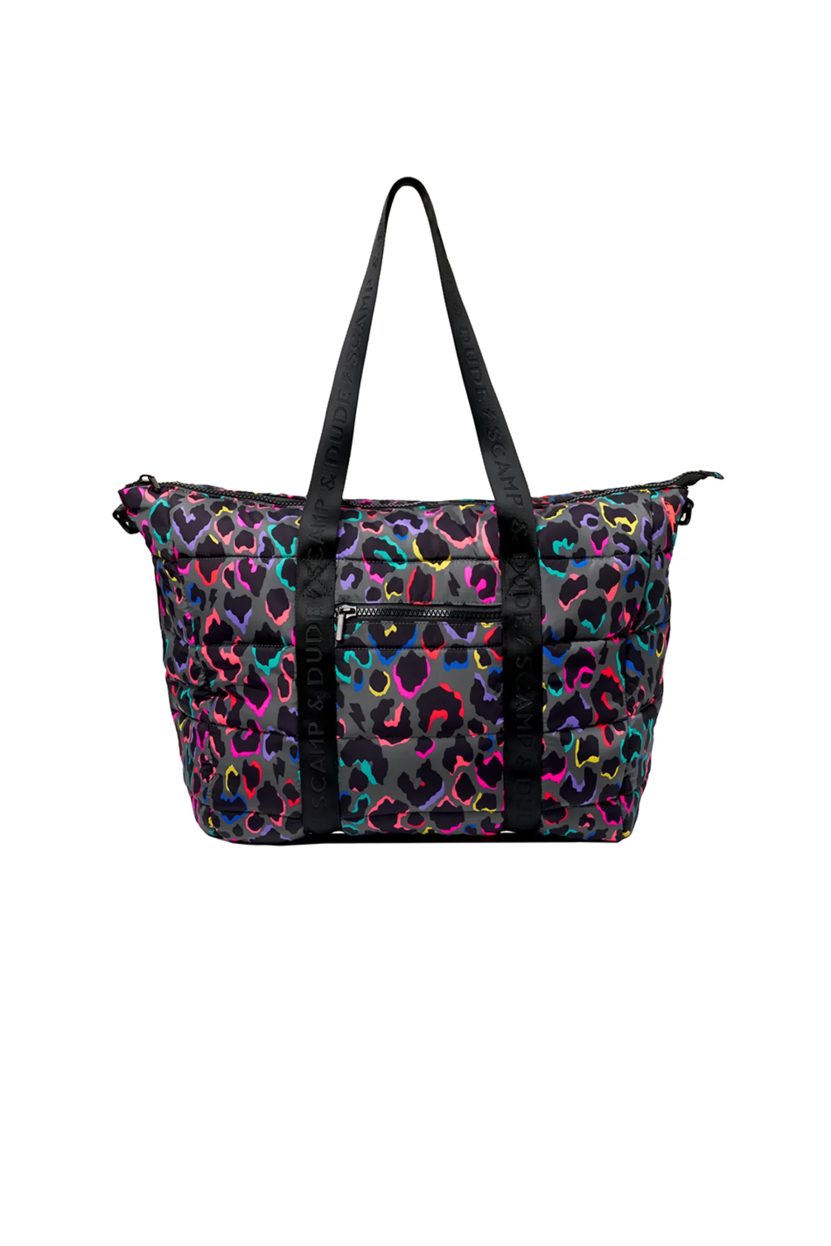 Women Scamp & Dude Grey with Rainbow Shadow Leopard Large Puffer Tote Bag