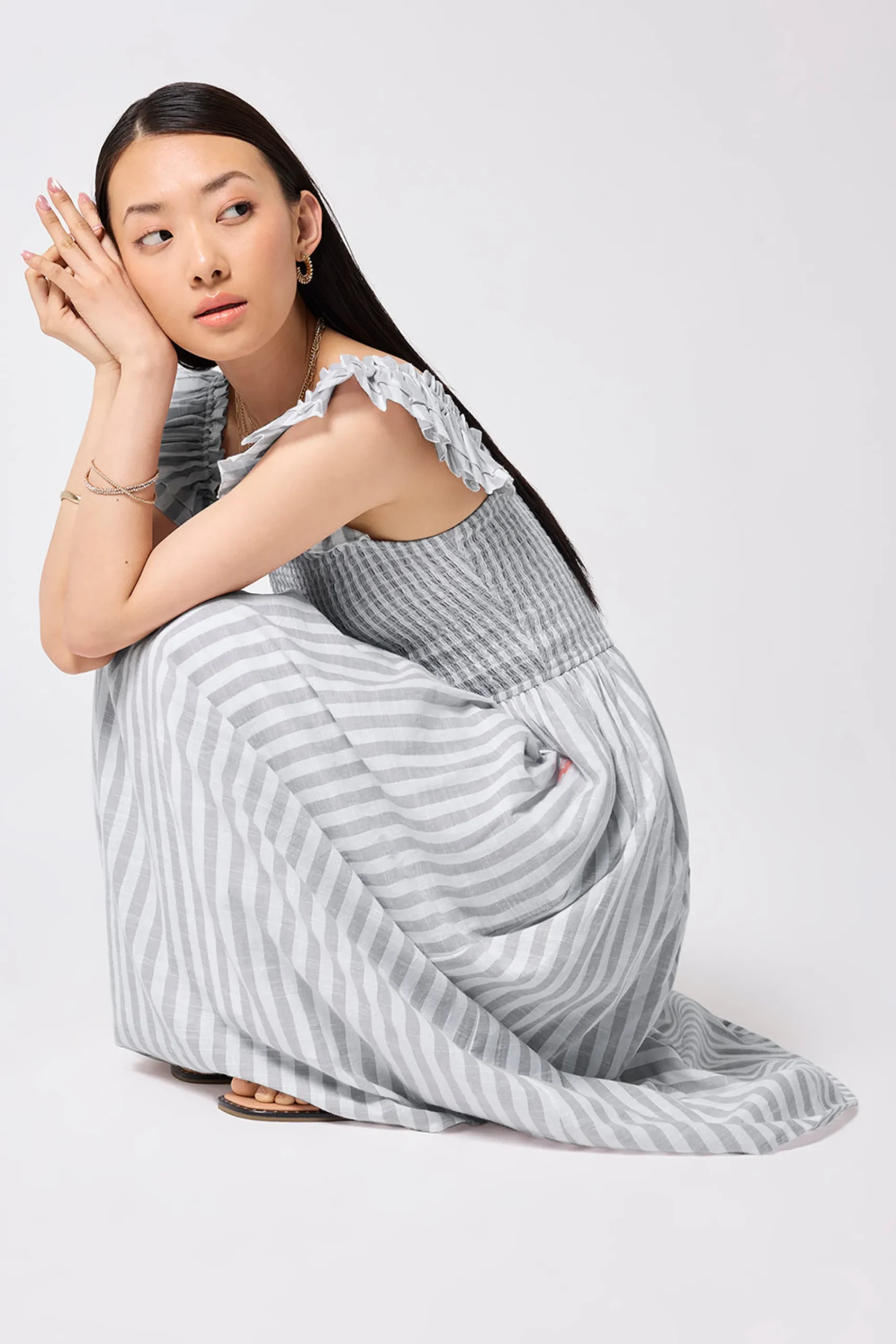 Women Scamp & Dude Grey with White Stripe Maxi Sundress