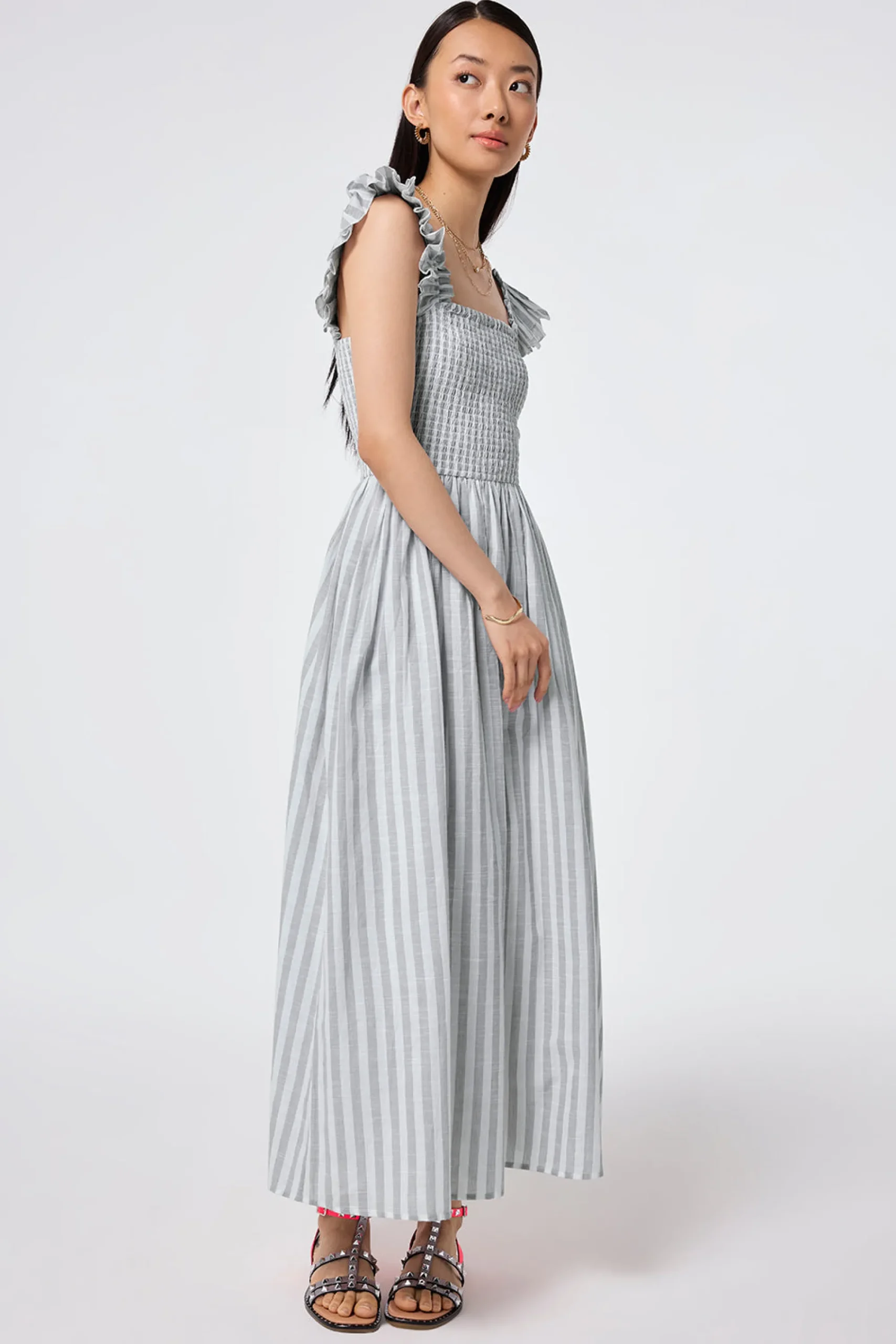 Women Scamp & Dude Grey with White Stripe Maxi Sundress