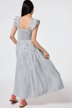 Women Scamp & Dude Grey with White Stripe Maxi Sundress