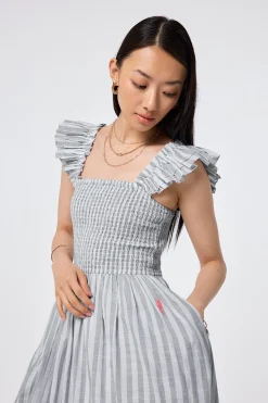 Women Scamp & Dude Grey with White Stripe Maxi Sundress