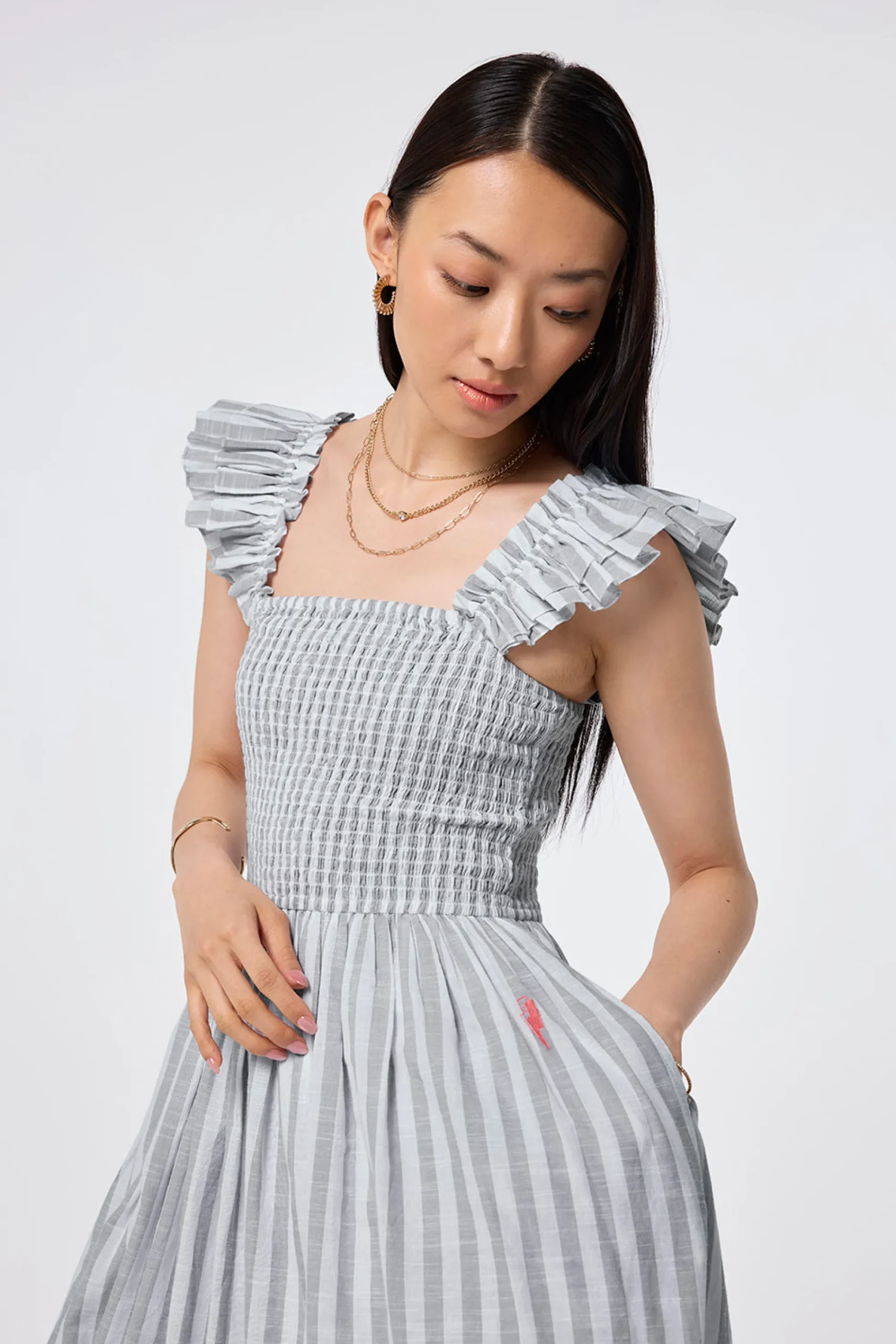 Women Scamp & Dude Grey with White Stripe Maxi Sundress