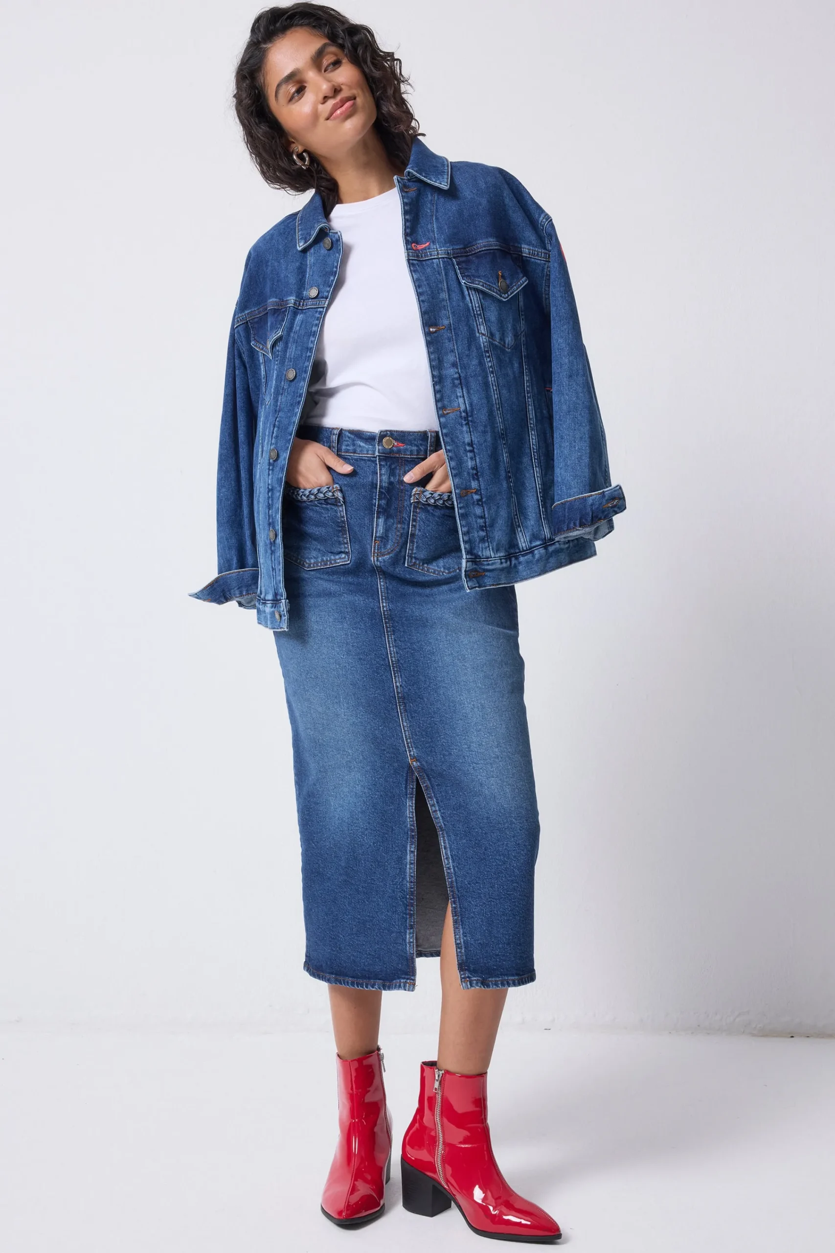 Women Scamp & Dude Indigo Denim Split Front Maxi Skirt