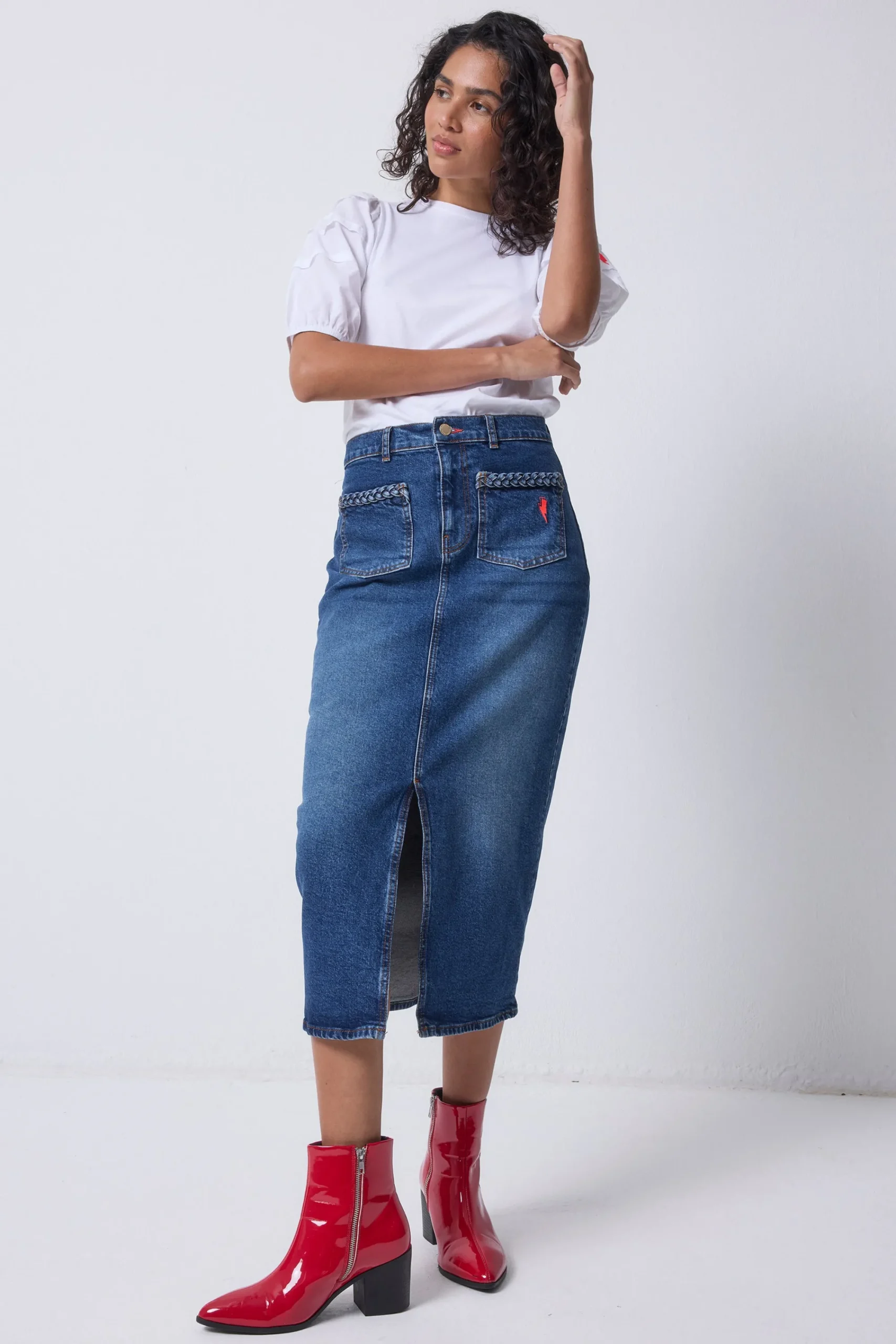 Women Scamp & Dude Indigo Denim Split Front Maxi Skirt