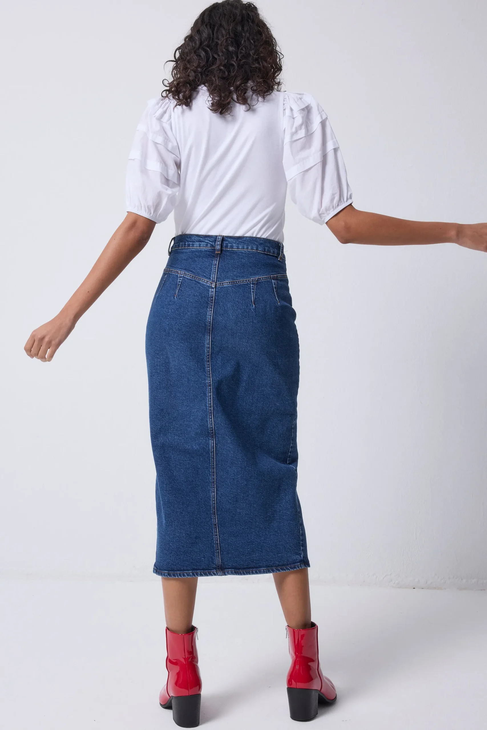 Women Scamp & Dude Indigo Denim Split Front Maxi Skirt