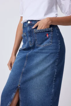 Women Scamp & Dude Indigo Denim Split Front Maxi Skirt