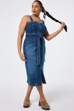 Women Scamp & Dude Indigo Wash Scallop Strappy Denim Sundress