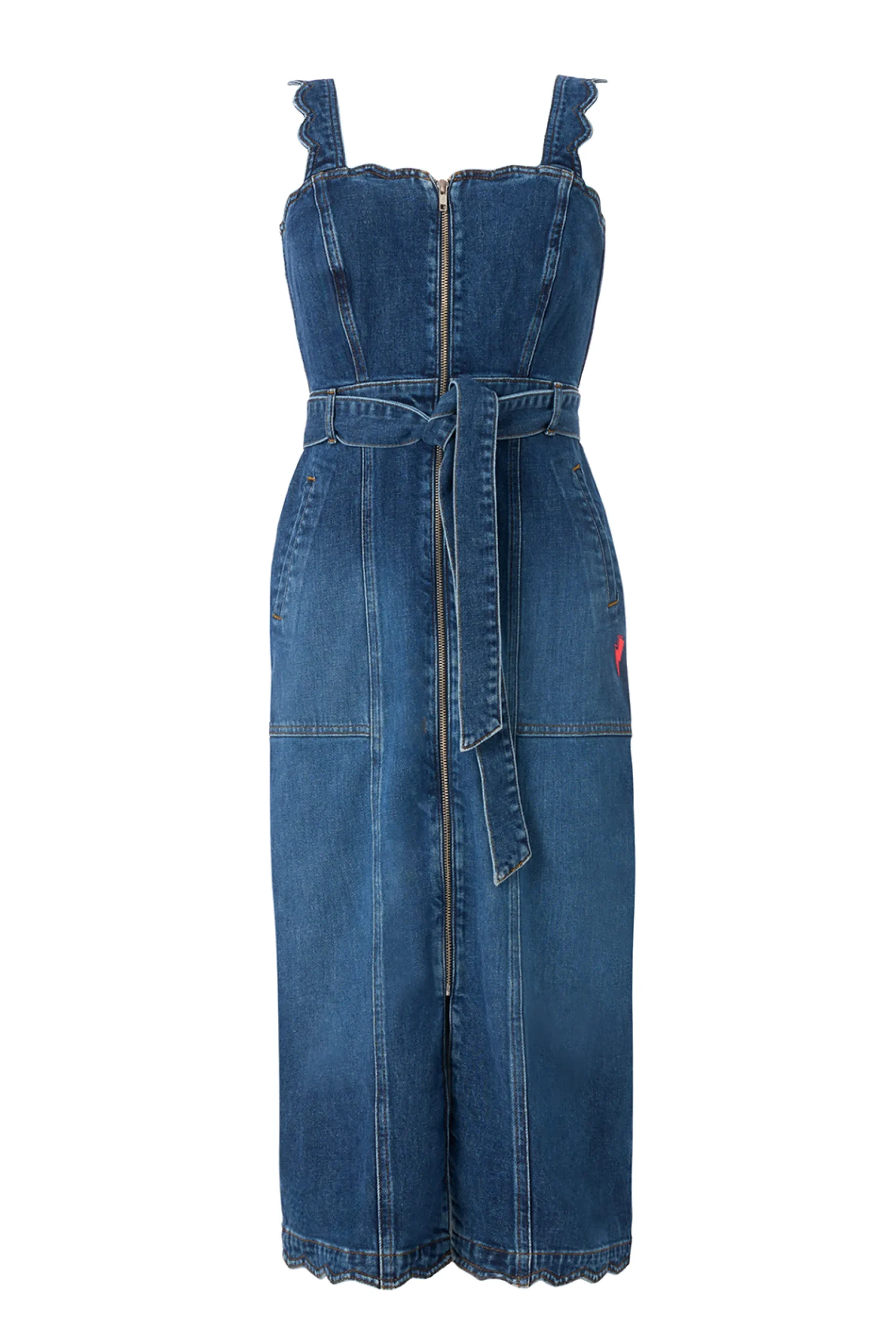 Women Scamp & Dude Indigo Wash Scallop Strappy Denim Sundress