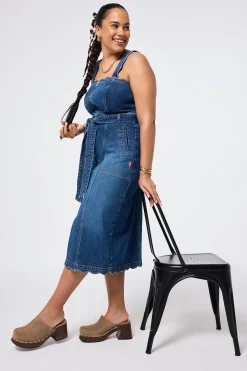 Women Scamp & Dude Indigo Wash Scallop Strappy Denim Sundress