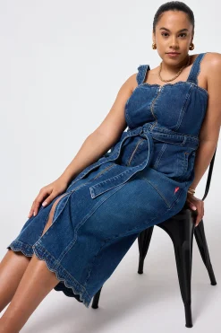 Women Scamp & Dude Indigo Wash Scallop Strappy Denim Sundress