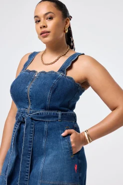 Women Scamp & Dude Indigo Wash Scallop Strappy Denim Sundress