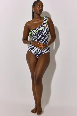 Women Scamp & Dude Ivory with Black Shadow Tiger Swimsuit