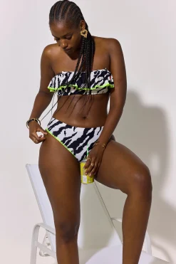 Women Scamp & Dude Ivory with Black Shadow Tiger Bandeau Bikini Top