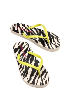 Women Scamp & Dude Ivory with Black Shadow Tiger Flip Flops