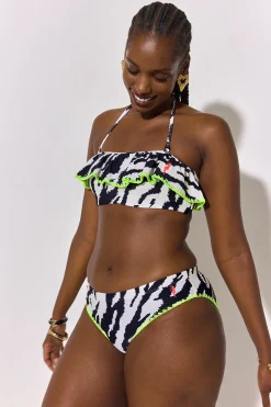 Women Scamp & Dude Ivory with Black Shadow Tiger Bandeau Bikini Top