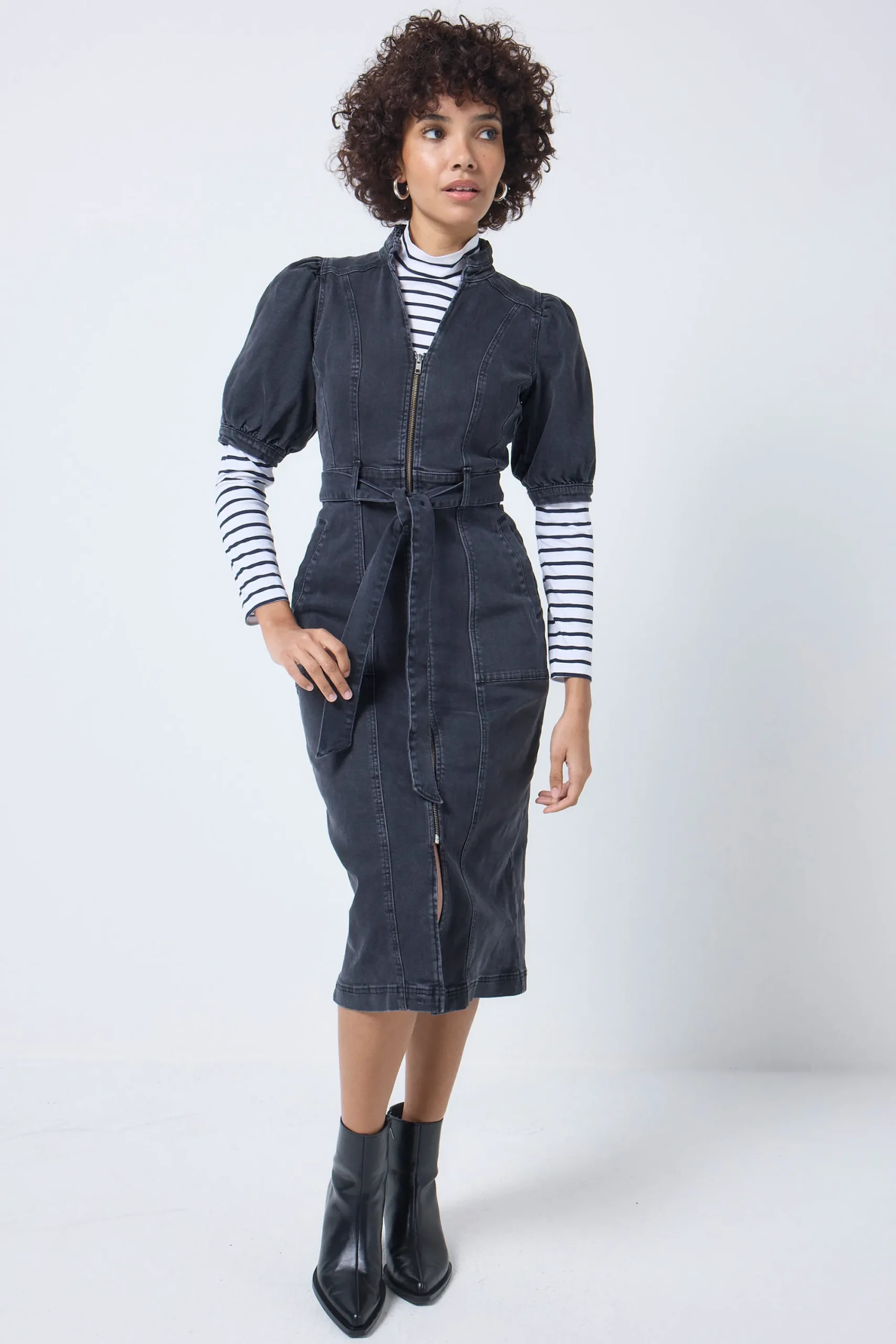 Women Scamp & Dude Ivory with Navy Stripe Long Sleeve Polo Top