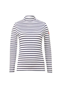 Women Scamp & Dude Ivory with Navy Stripe Long Sleeve Polo Top