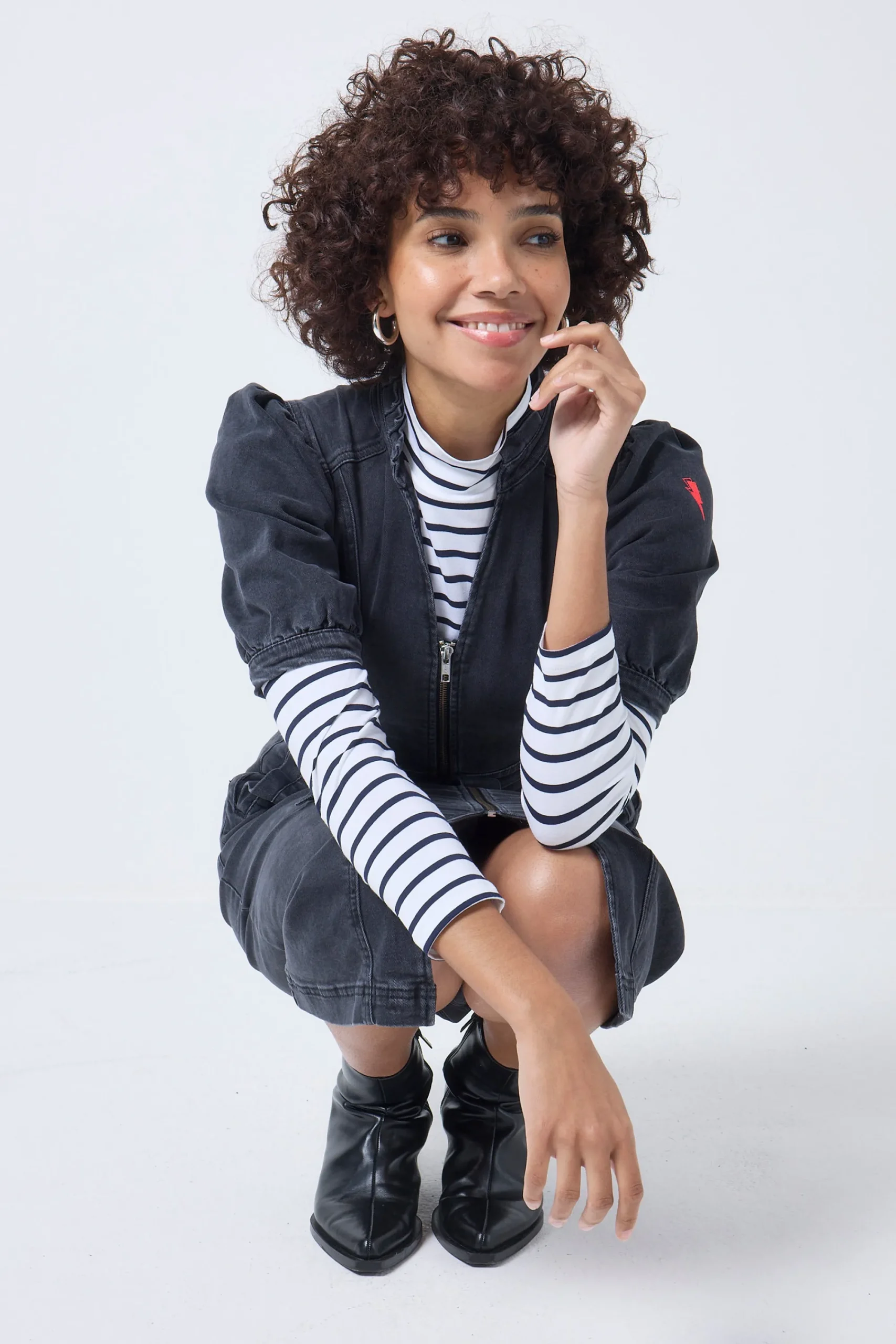 Women Scamp & Dude Ivory with Navy Stripe Long Sleeve Polo Top