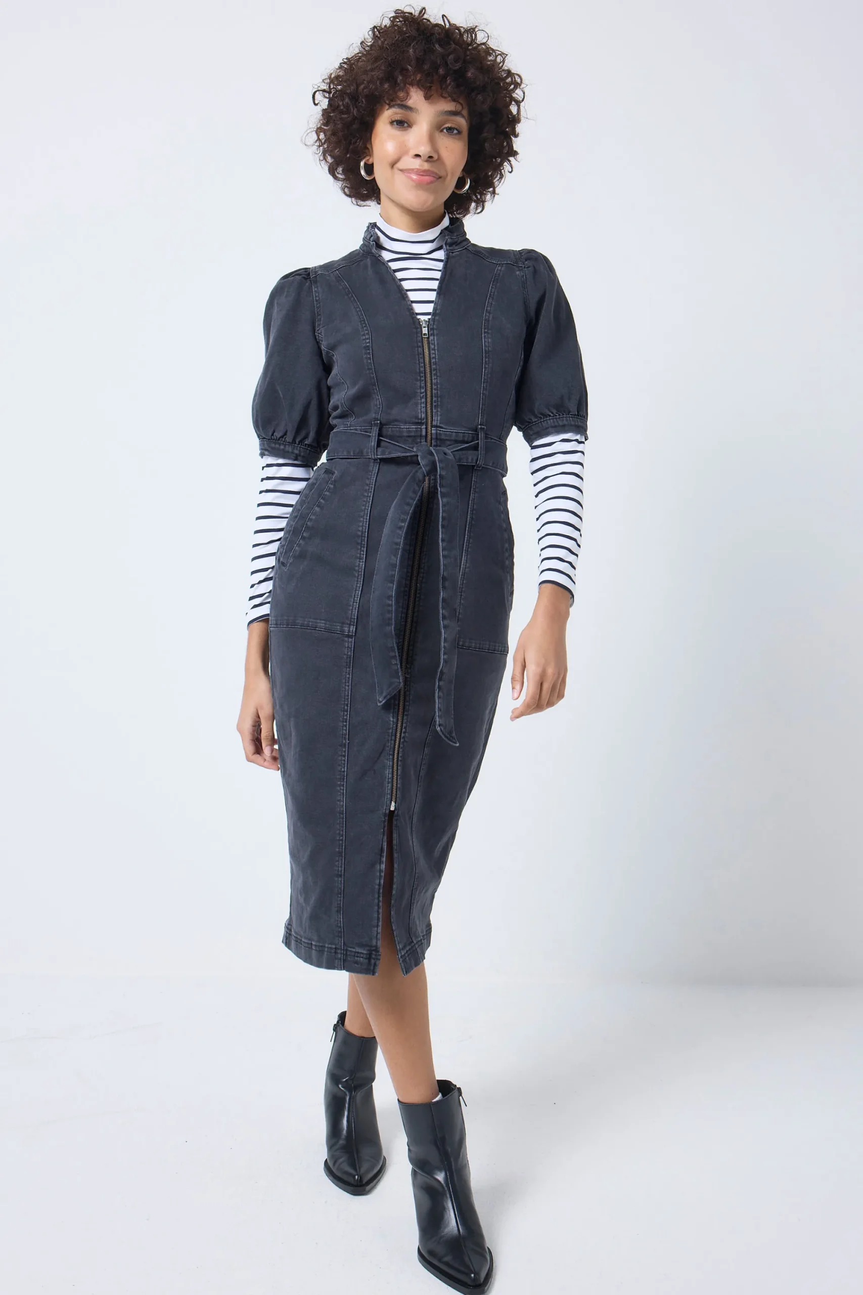 Women Scamp & Dude Ivory with Navy Stripe Long Sleeve Polo Top