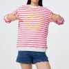 Women Scamp & Dude Ivory with Neon Pink Stripe and Smiley Face Oversized Sweatshirt
