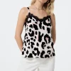 Women Scamp & Dude Ivory with Neutral and Black Mega Shadow Leopard Lace Trim Cami Top