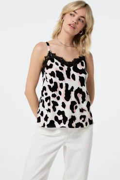 Women Scamp & Dude Ivory with Neutral and Black Mega Shadow Leopard Lace Trim Cami Top